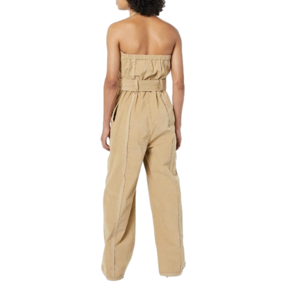 Making the Cut corduroy wide leg Halter Deconstructed Jumpsuit size Medium NWT - Picture 4 of 15